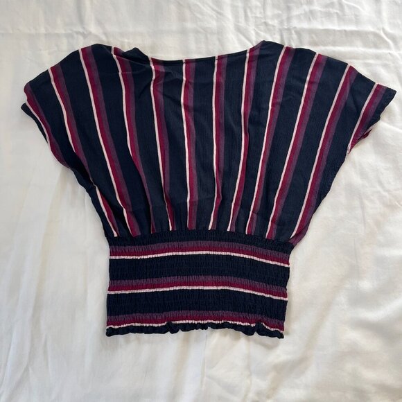 Abercrombie & Fitch Blue Pink White Stripe Short Sleeve Boho Crop | Size S - Picture 5 of 5